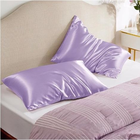 Lot de 2 taies d'oreiller en satin, pour elle, imitation soie, dimensions 51 × 66 cm, violet (1/5)