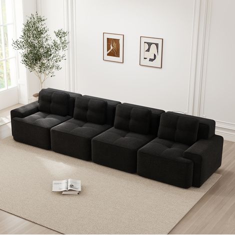 REDOM - Sofá modular de 4 plazas sin estructura, comodidad efecto nube, asiento profundo, pana negra (1/5)