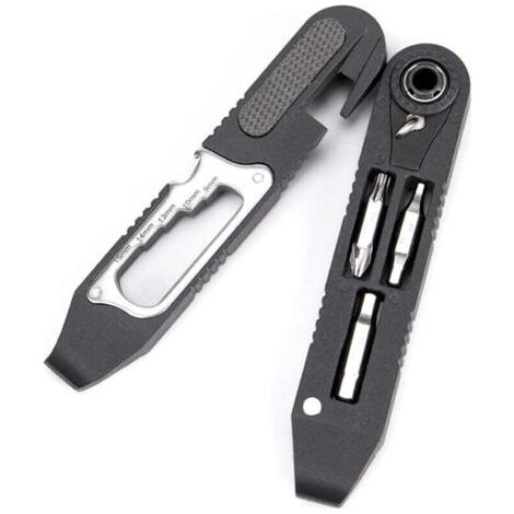 Outil multifonction 16 en 1 pour vélos avec cliquet, démonte-pneu et mini kit de réparation pour chambres à air et crevaisons.