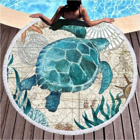 1pc Microfiber Round Beach Towel for Beach Blanket, Bath Towel, Yoga Mat, Camping Blanket, Picnic Blanket, 150cm (1/4)