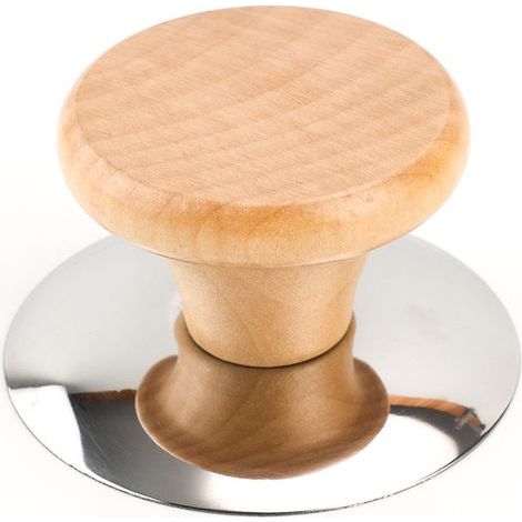 Bouton en bois massif pour couvercles (44 mm) avec base en acier inoxydable – Bouton de remplacement universel et résistant à la chaleur pour couvercles en verre (soupes, cuiseurs vapeur, etc.) (1/5)