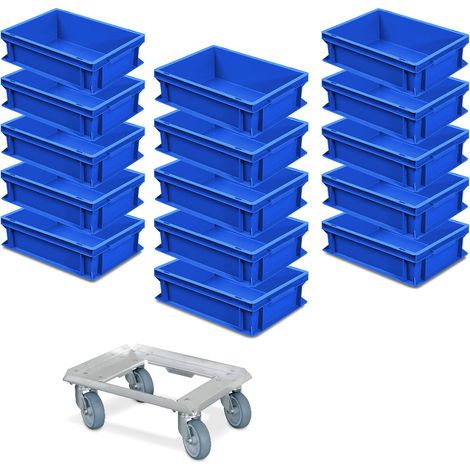 BRB 15er Spar-Set Euro-Behälter Plus Transportroller, 400x300x120 mm in Farbe blau Industriequalität lebensmittelecht (1/2)