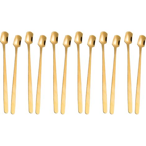 Lot de 12 Cuillère à long manche, Acier inoxydable, 14,5 cm, Tête carrée, Pour cocktails, Glaces, Café (1/5)