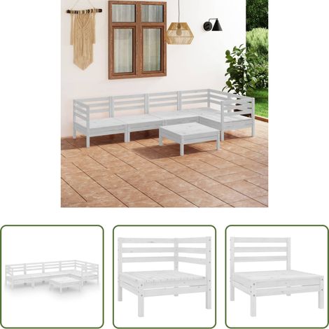 Holzsofa -  6-tlg. Garten-Lounge-Set Massivholz Kiefer Weiß (1/5)
