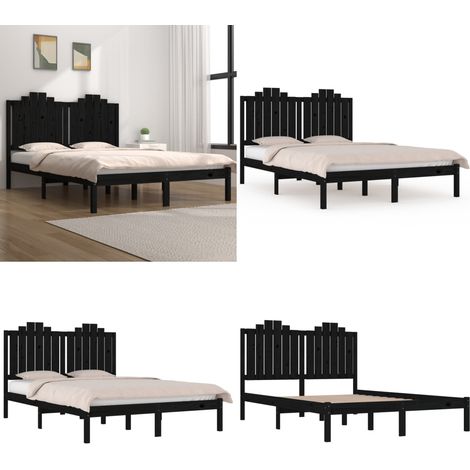 Giroletto Nero in Legno Massello di Pino 200x200 cm - Letto in legno - Letto con testiera