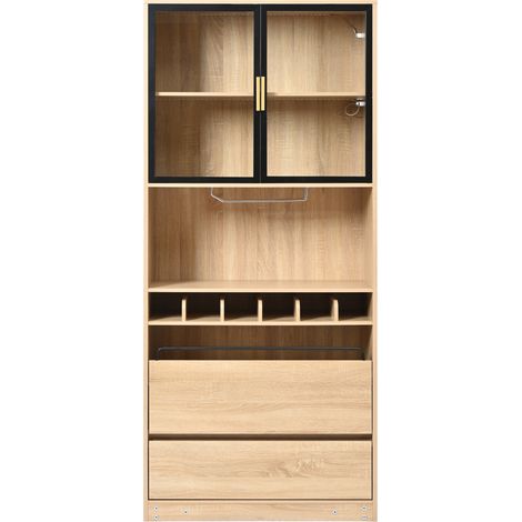 Mobile bagno vetrina con ante in vetro e illuminazione LED 80 x 40 x 180 cm MDF naturale (1/5)