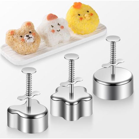 Longziming - Ensemble de 3 moules à onigiri en acier inoxydable - Moule à décorer le riz à sushi - Ustensile de cuisine antiadhésif pour sushis et musubis - Parfait pour les boîtes à lunch et les repa (1/5)