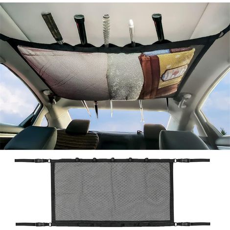 Support de canne à pêche pour voiture, multifonctionnel, avec filet de rangement au plafond, support réglable en polyester pour SUV, voitures et fourgonnettes, noir. (1/5)