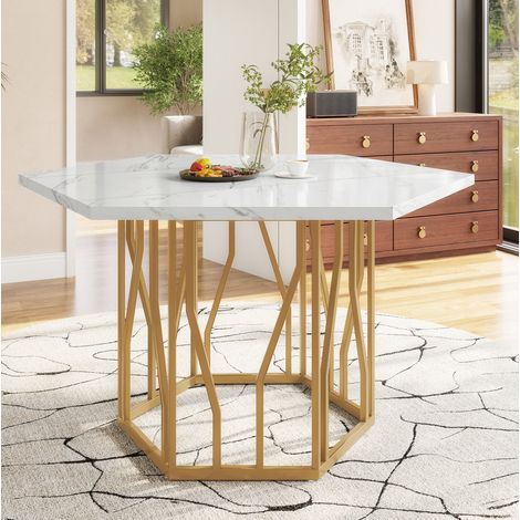 MEUBLIV Tavolo da pranzo esagonale 115,5 x 100 cm bianco e oro in MDF e metallo (1/5)
