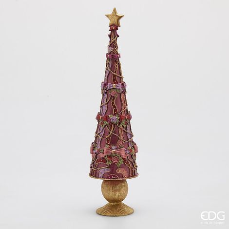 EDG Enzo De Gasperi Decoro Decoglitter Pino e Fiocchi di Natale H 47 Cm D 11,5 Cm Poliresina Rosa Oro