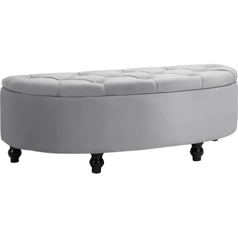Banc de rangement demi-lune en velours gris avec pieds en bois pour salon ou chambre (1/5)
