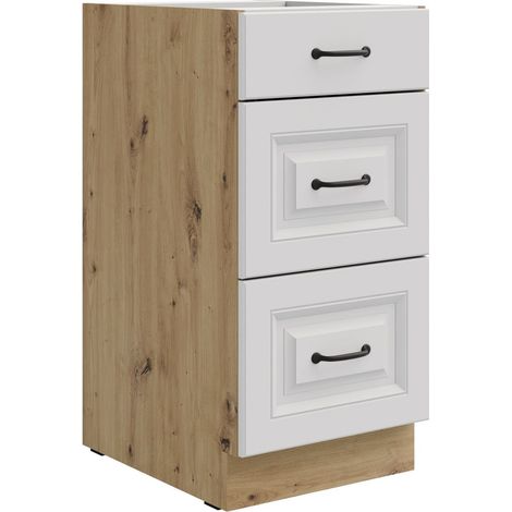 Küchen Unterschrank 40 cm Stilo Weiß + Eiche Artisan matt Vollauszug Soft-Close Küche Einbauküche (1/5)