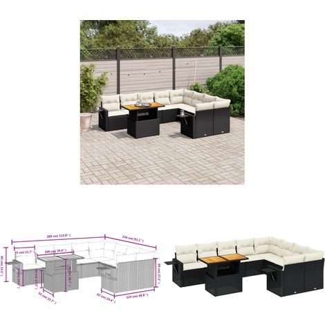10-tlg. Garten-Sofagarnitur mit Kissen Schwarz Poly Rattan - Gartenmöbel Set - PE-Rattan Möbel - Outdoor Lounge - Gartenlounge - Balkonmöbel - Home & Living (1/3)