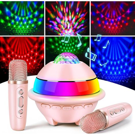 Microphone karaoké pour enfants avec lumières disco LED, enceinte karaoké portable avec 2 microphones Bluetooth sans fil, microphone pour chanter, cadeau idéal pour les filles de 3 à 12 ans, cadeau de