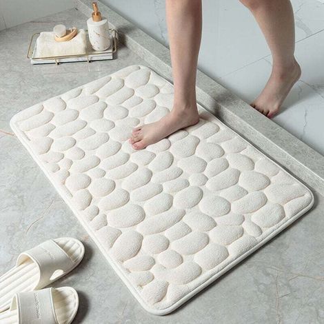 Tapis de sol gaufré en galets, tapis de sol absorbant antidérapant pour entrée de salle de bain (blanc lait, 40 60CM) (1/4)