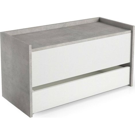 Dmora - Cassapanca Sogno, Mobile da ingresso moderno con scarpiera, Cassapanca baule con due contenitori, 100% Made in Italy, 90x40h46 cm, Bianco e Cemento (1/5)