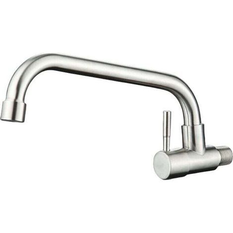 Cold Water Wall-Mounted Kitchen Faucet, Brushed Anti-Fingerprint Wall-Mounted Sink Mixer Tap, Removable Aerator (1/4)