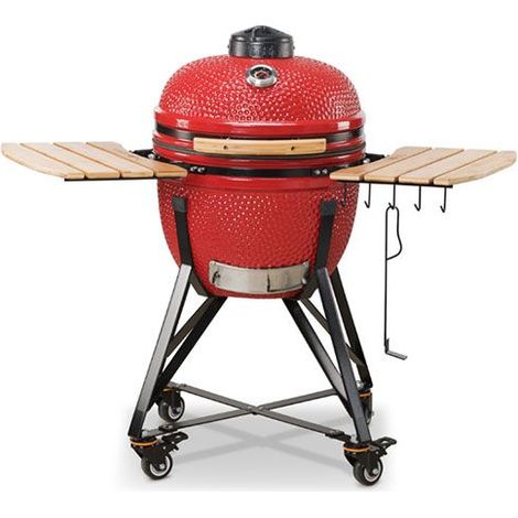 barbecue a carbone kamado bono "media 20" in ceramica rosso con rotelle 78x60x75 cm (1/4)