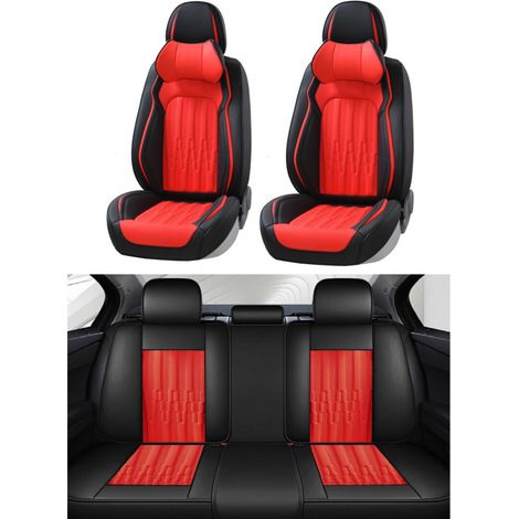 Kit complet de housses universelles pour sièges de voiture en simili‑cuir de luxe noir et rouge, avec coussins FLZ.TAP8