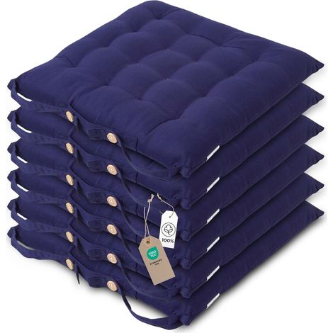 Galette de Chaise 40x40 cm, Lot de 6, Coussin de Chaise en Coton, Coloris Bleu Marine (1/5)