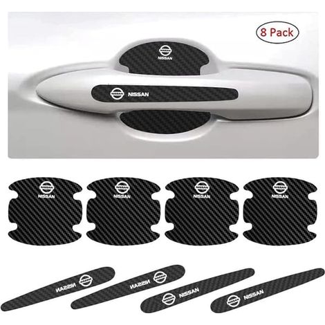 LYERCW - Autocollants de protection anti-rayures universels en fibre de carbone pour poignées de porte de voiture Nissan (logo Nissan), 8 pièces. (1/5)