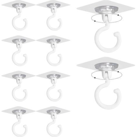 9 Pièces Crochets Autocollants Rotatifs à 360°, Crochet Adhésif Puissant Plafond, Crochets Muraux Adhésif Salle de Bain, Crochet Adhésif Plafond avec 1 Raclette pour Cuisine, Salle de Bain, Murs (1/5)