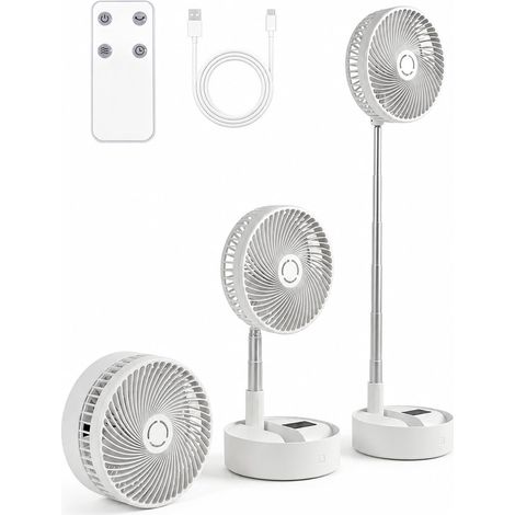 Ventilateur sur Pied 8'' Portable Rechargeable, Ventilateur sur Pied avec 5 Vitesses, Oscillation 120°, Tête Inclinable 90°, Minuterie 1–8H, Télécommande, Pliable pour Intérieur & Extérieur (1/5)