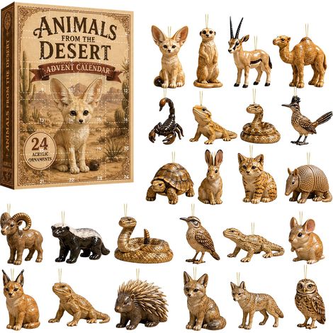 Adventskalender Wüstentiere 2026 – 24 flache 2D-Acryl-Anhänger – Wüstentiere als Naturmotiv – Weihnachtsbaumschmuck und lehrreiches Geschenk (1/5)
