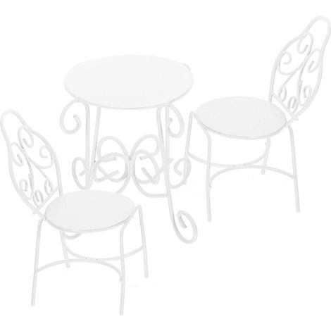 Ensemble miniature table et chaises (2 pièces) en fer blanc pour maison de poupée ou usage extérieur. (1/3)