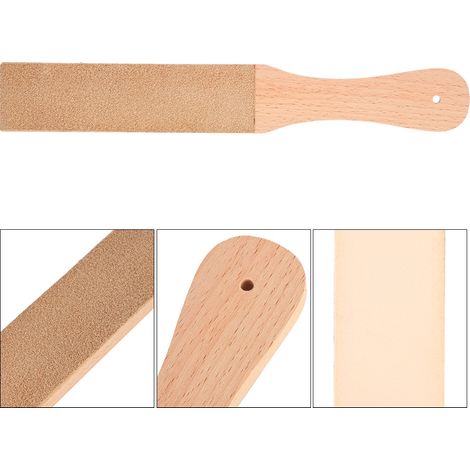 Étire à aiguiser en cuir double face avec manche en bois, outil d'affûtage professionnel pour couteaux 28 cm (1/5)