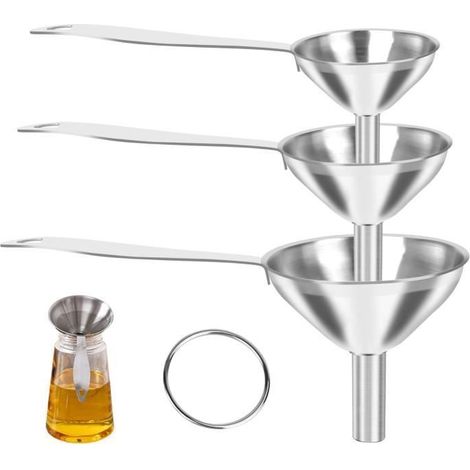 3 Pièces Entonnoir en Inox, 3 tailles entonnoir de cuisine pour remplissage de bouteilles transfert de liquides (1/4)