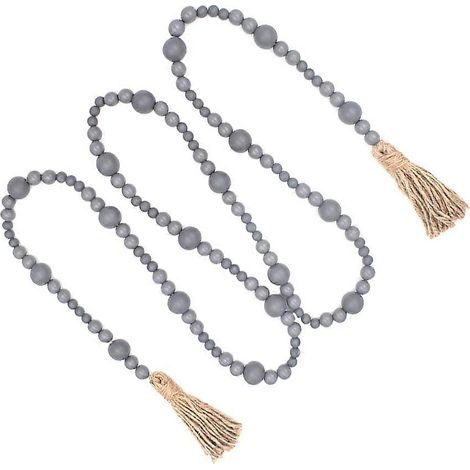 Décoration murale en perles de bois et corde de chanvre, 225 x 3 cm, style champêtre gris, lot de 2 (1/5)