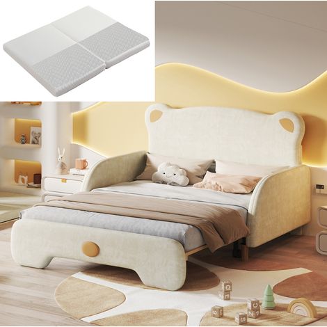 letto matrimoniale 140x200 in velluto beige HAVRYA (1/5)