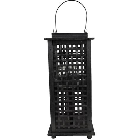 Lanterne Photophore en Bambou Noir avec Insert en Verre Bougeoir Décoratif 19 x 19 x 43 cm - PANGIVO (1/3)