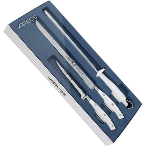 ensemble de Tranchage Forgé 3 Pièces - Acier Nitrum, Couteau de Cuisine pour la Cuisine, 755 Gr, Poignée Ergonomique en Polyoxyméthylène Pom, Série Riviera Blanc, Couleur Blanche, (1/5)