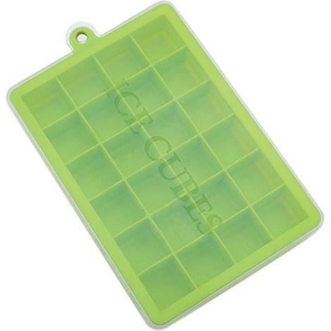 Moule à glaçons en silicone avec couvercle carré, sans BPA, démoulage facile, idéal pour les jus et les purées pour bébé. 24 alvéoles, chocolat, herbe. (1/5)