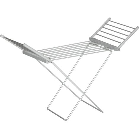 Sèche-serviette électrique pliable en alliage d'aluminium argenté, 144x53x91cm, gain de place avec ailes rabattables