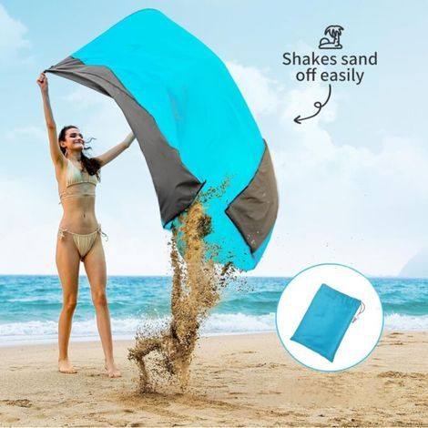 Tapis de pique-nique imperméable 200x210 cm – Nylon parachute léger – 4 clous de fixation – Pour plage, camping et randonnée (1/5)