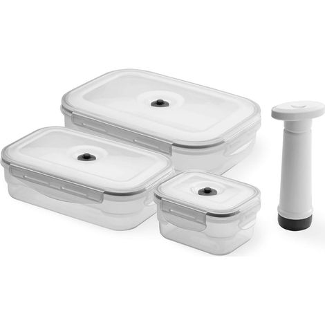 Lot de 3 boîtes sous vide pour aliments S+M+L Aspifresh - COMPACTOR - 26.8 x 19 x H.7.3 CM - Transparent