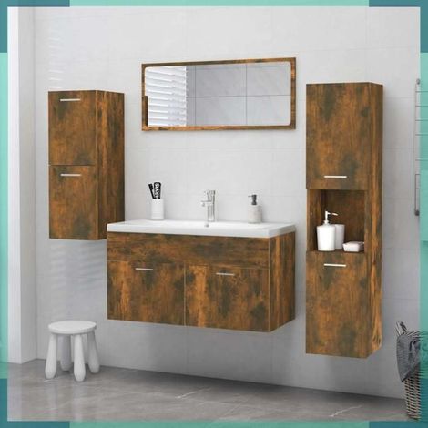 815639 Armoire de bain Chêne fumé 30x30x130 cm Bois d'ingénierie (1/5)