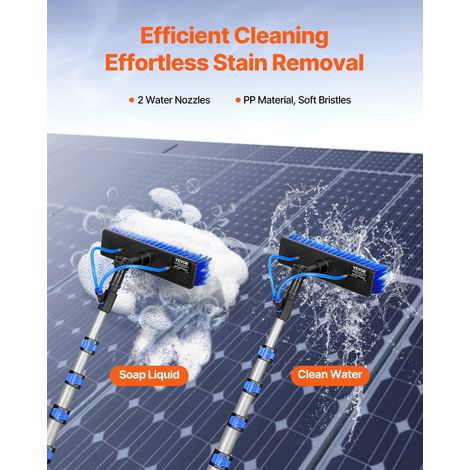 Kit Perche Télescopique Nettoyage Panneaux Solaires Extensible à 9 m, avec Tête de Brosse PP Rotative 180°, Tuyau 20 m, Outil de Ne… (1/5)