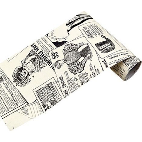 Papier peint style journal britannique rétro, papier peint autocollant ambiance café nostalgique, 45×600cm (1/5)