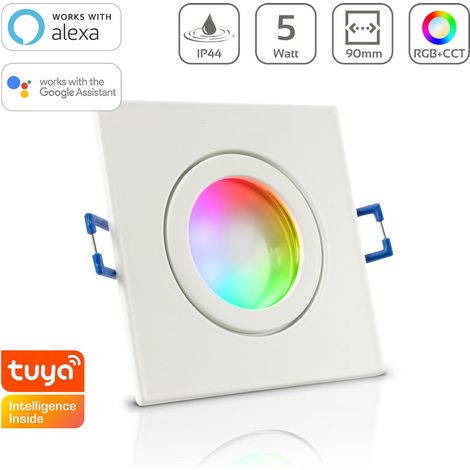 Einbauspot IP44 eckig - Farbe: Weiß - LED Leuchtmittel: GU10 5W RGB+CCT Smart Tuya (1/5)
