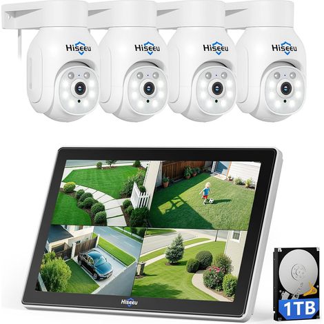 5MP PTZ Kit Caméra de Surveillance WiFi, 10CH 1To HDD 5MP NVR avec 4X5MP PTZ Caméra, Vision Nocturne Couleur, Détection de Mouvement Alarme Sonore Audio 2 Voies Accès à Distance (1/5)
