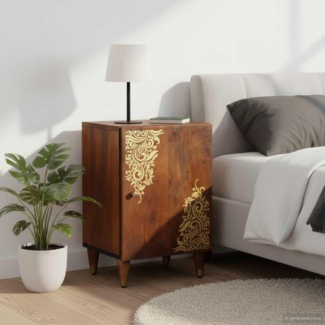 Meuble de salle de bains avec porte en bois de manguier massif marron miel 38 x 33 x 58 cm - PANGIVO (1/5)