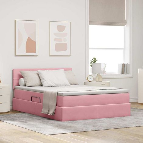 Cama con almacenamiento y LED Rosa 140 x 200 cm Terciopelo