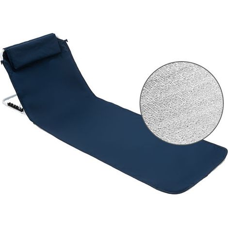 MINKUROW 1 Pz Lettino Prendisole Tappetino da Spiaggia con Schienale Reclinabile con Poggiatesta Borsa per Il Trasporto Acciaio Poliestere + EPE Foglio di Alluminio 160 x 54 cm Blu Scuro (1/5)