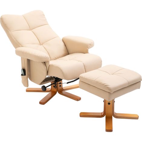 Fauteuil inclinable avec repose-pieds, fauteuil TV pivotant à 360° avec fonction massage, fonction inclinable, fauteuil de massage avec poche latérale, fauteuil TV, similicuir pour salon, blanc crème