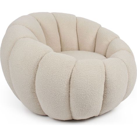 Fauteuil design coquillage Horizan Tissu bouclette Crème