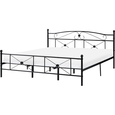 Letto Retró in Metallo Nero con Rete a Doghe 180 x 200 cm Rodez